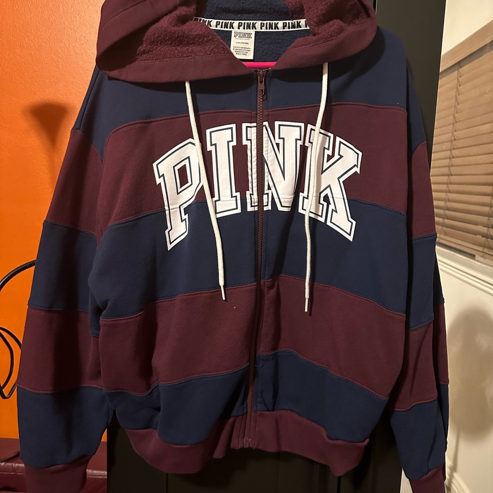 VS PINK Rugby style zip up hoodie
